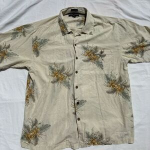 Weekender Finest Silk Hawaiian Shirt Mens Size‎ L Tan Vacation Short Sleeve